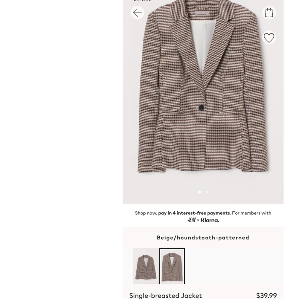 H&M Houndstooth Single Breasted Blazer Jacket Coat